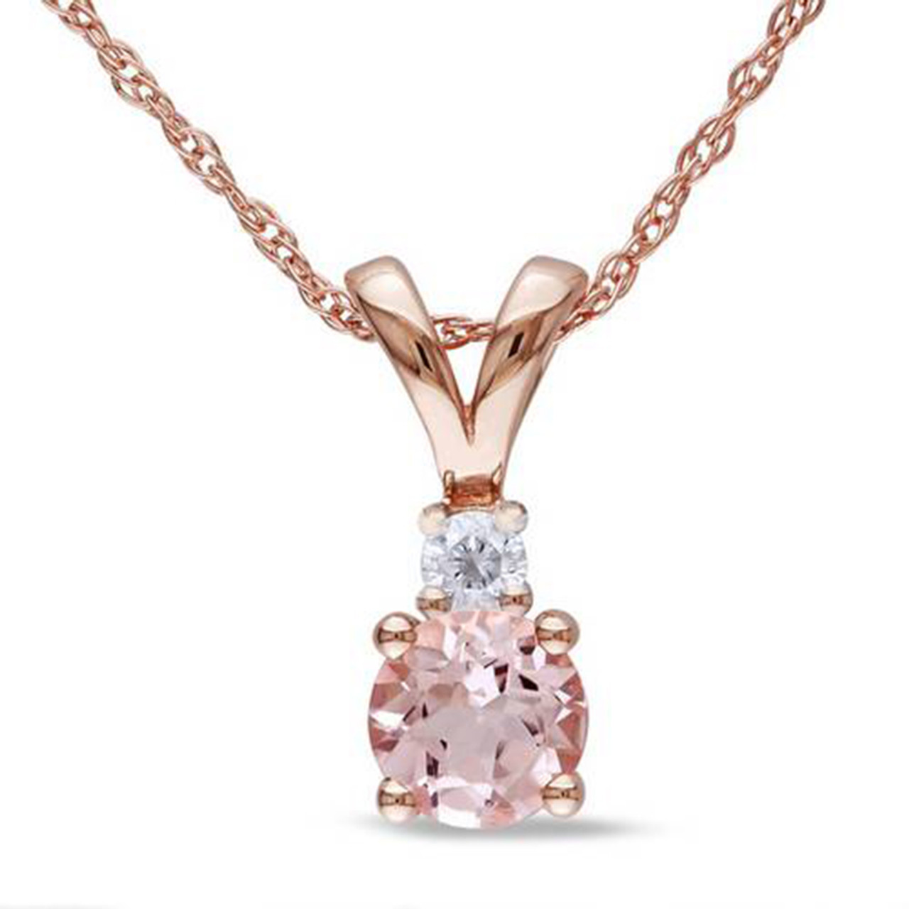 18k Solid Gold Pink Morganite Diamond Necklace | PurpleMay Jewellery