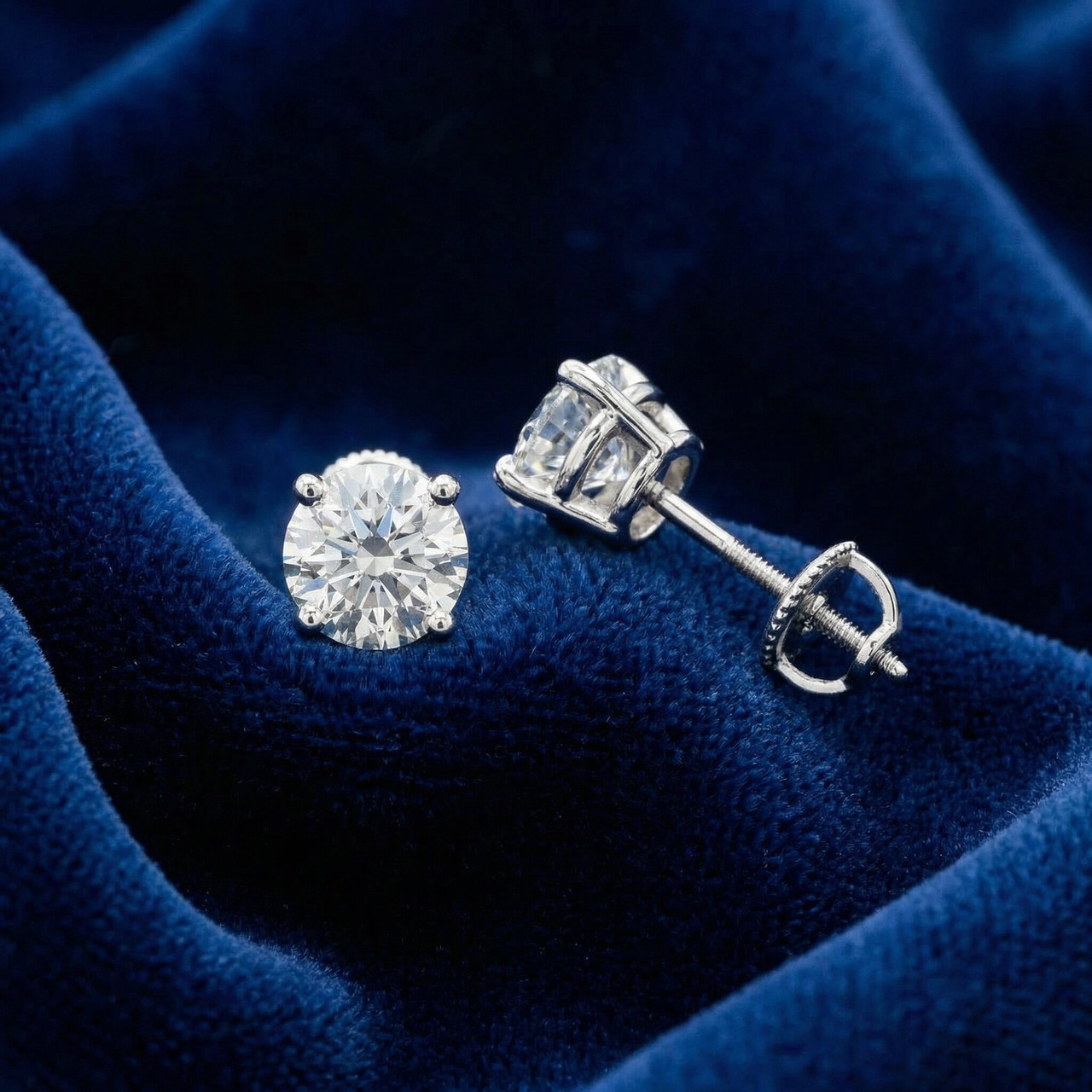 1.50ct Lab Grown Diamond Studs 14k White Gold Screw Backs (G-H, VS)