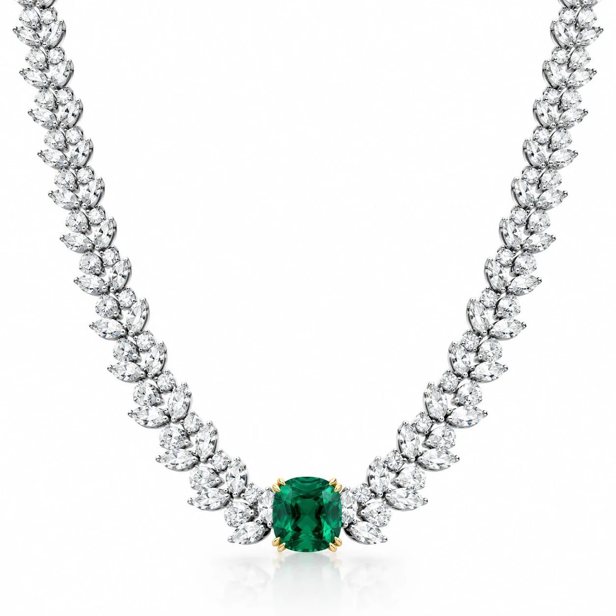 16.65Ct Natural Diamond Necklace 18k White Gold Asscher Lab Grown 12mm Emerald (G-H, I1)