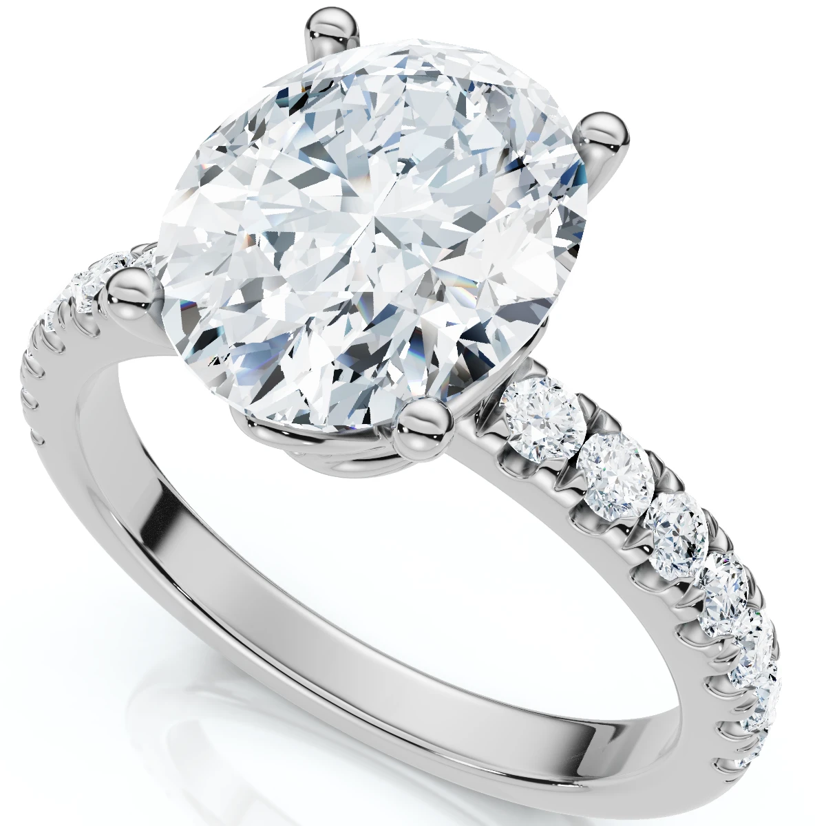 2.74 CTW Oval Lab And Round Diamond Engagement Ring Pave Band 14K Gold (F-G, VS)