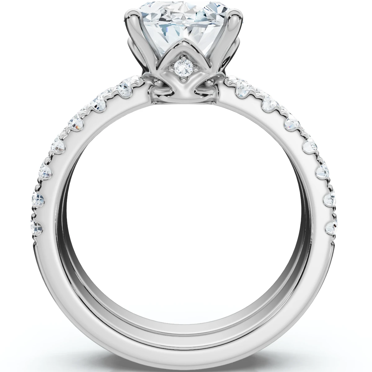 3.85 CTW Oval Lab And Round Diamond Engagement Ring Set Pave Band 14K Gold (F-G, VS)