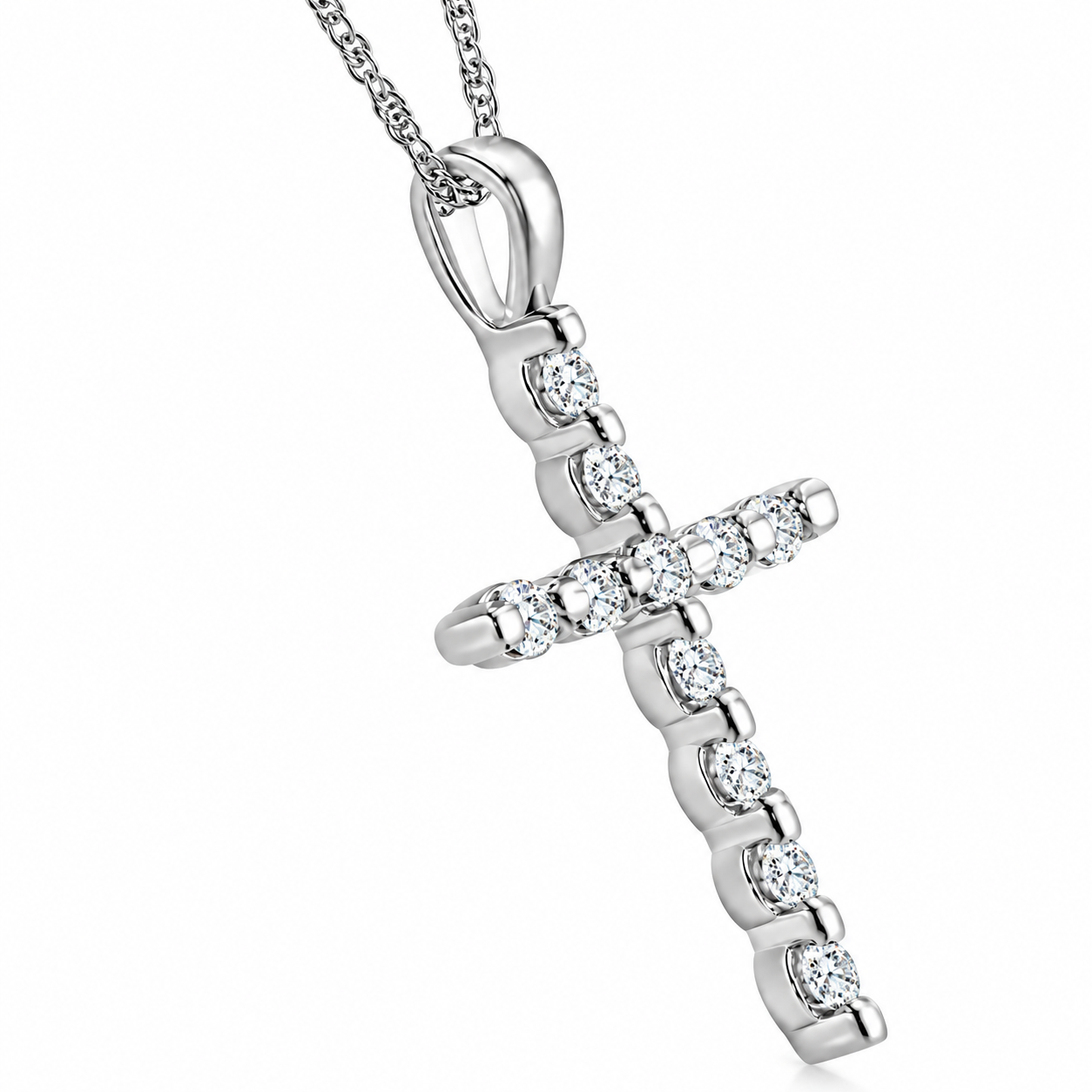 1/5Ct Diamond Cross Pendant 10k White Gold 18" 10k Gold Necklace (H-I, I2-I3)