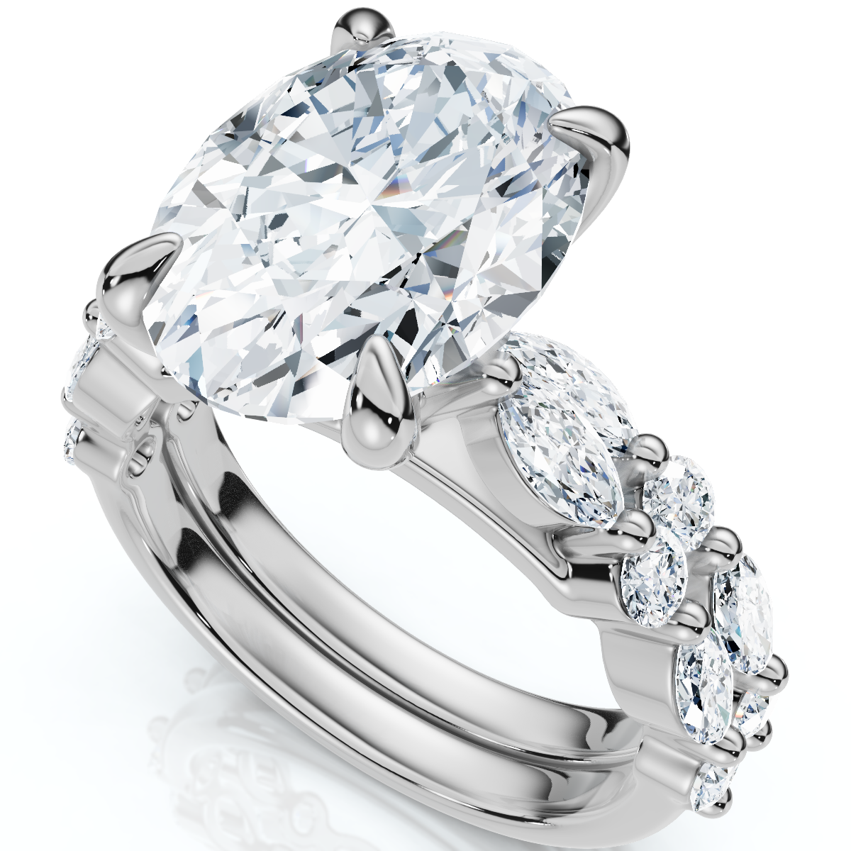 Certified 3 1/2Ct Oval Diamond Engagement Wedding Ring Set 14k Gold Lab Grown (F-G, VS)