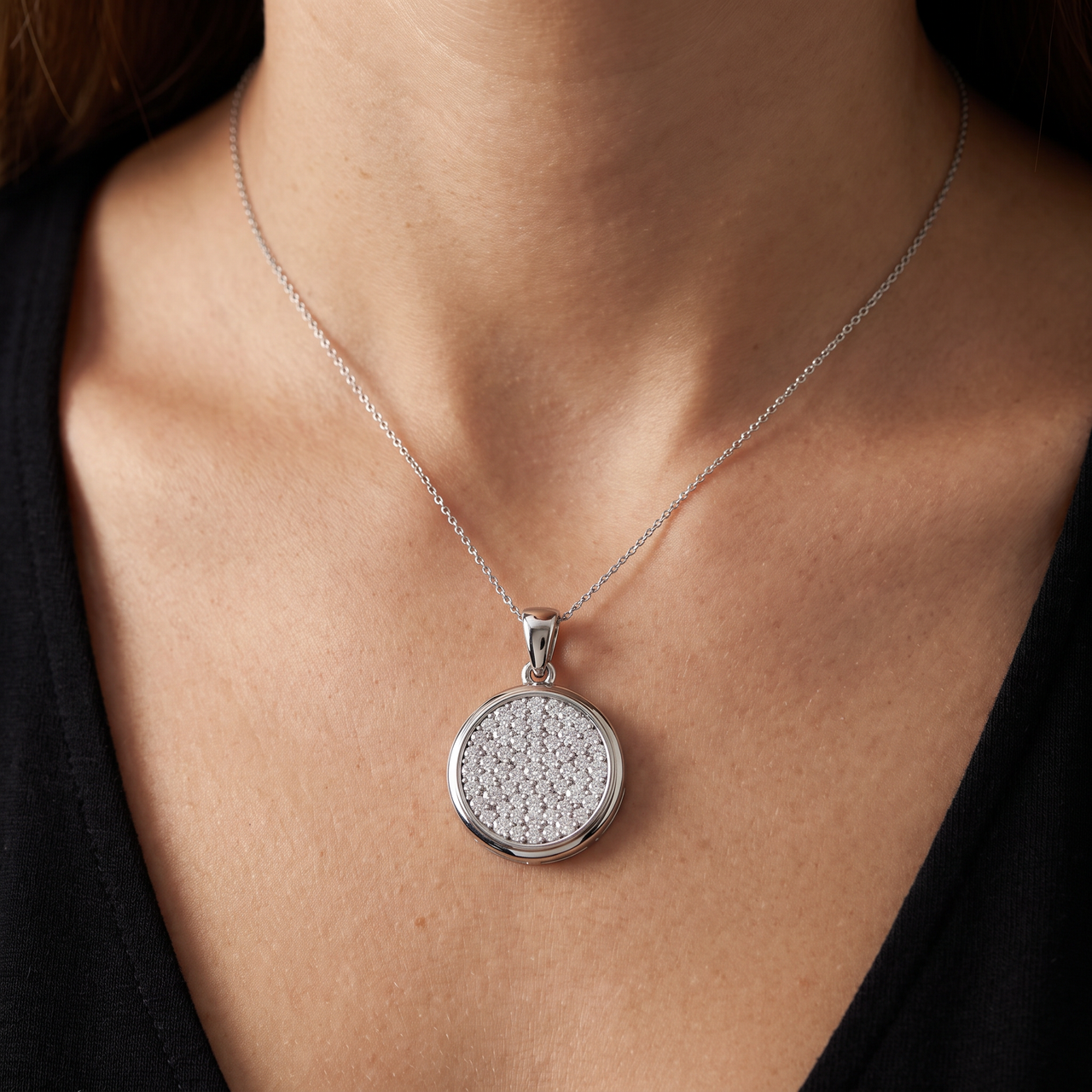 .91Ct Pave Diamond Andrea Medallion Charm 18" Necklace 1" Tall (H-I, I1)