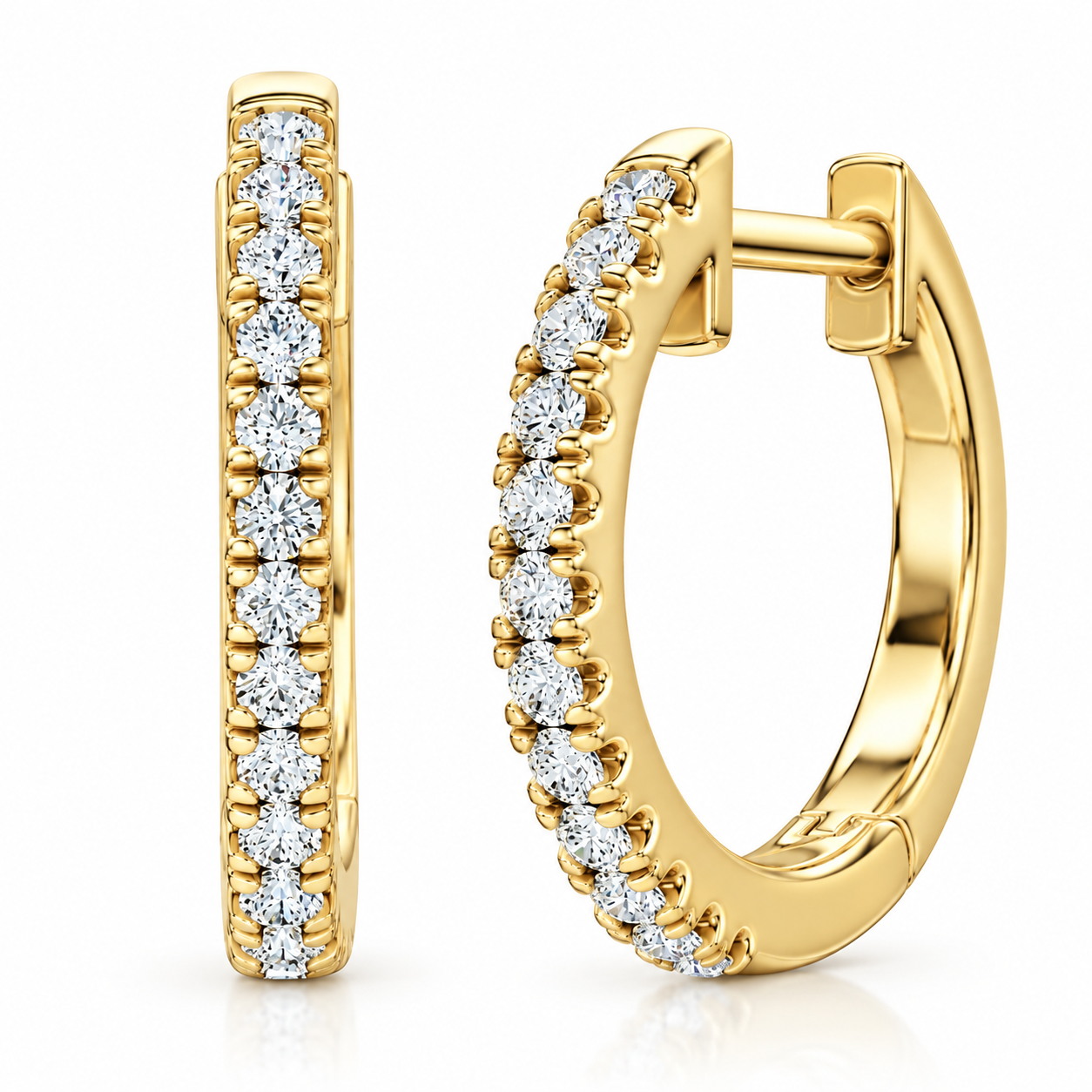 Small Diamond Hoop Earrings 14k White or Yellow Gold Lab Grown 1/2" Tall (E-F, VS)