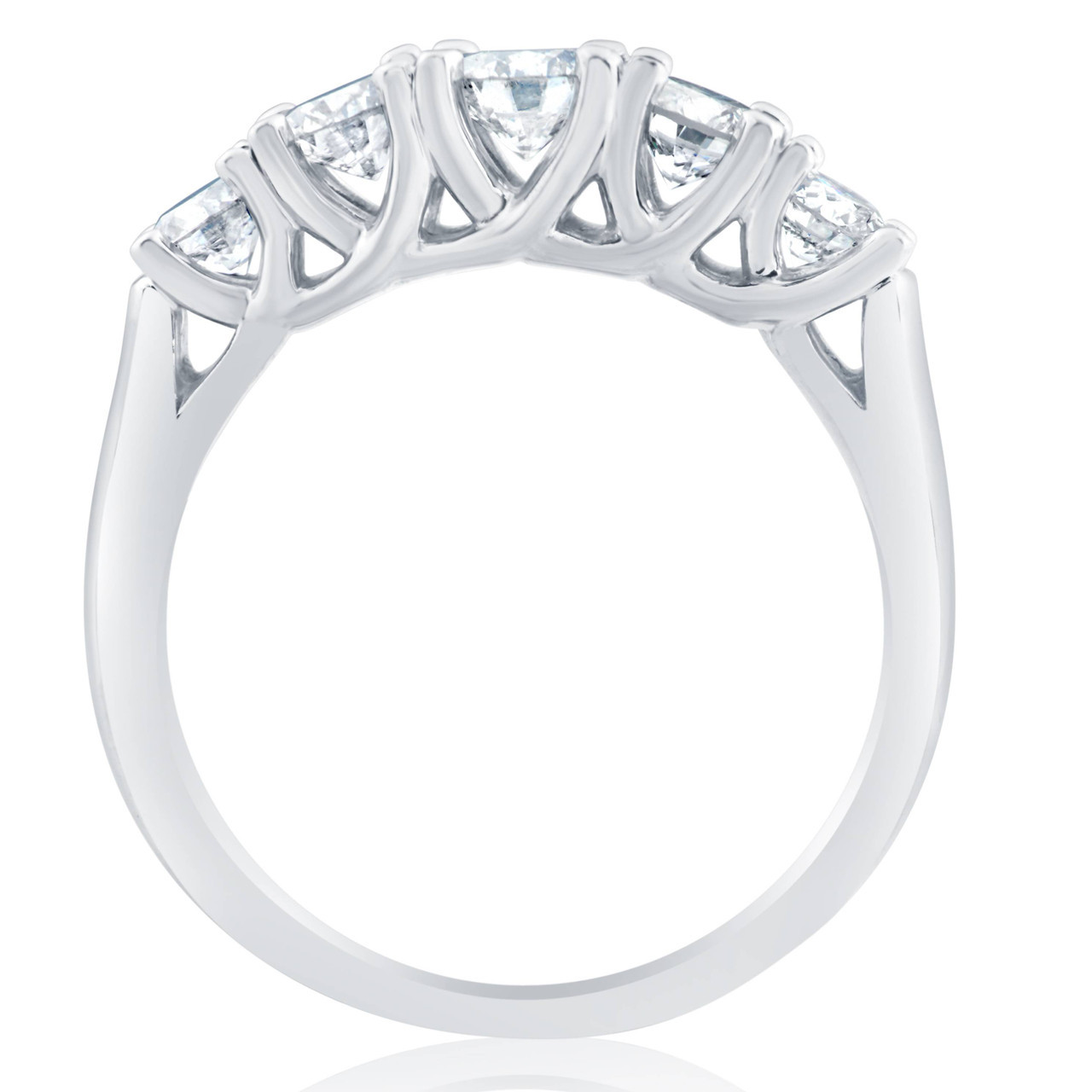 1 Ct 5-Stone Graduated Real Round Diamond Wedding Engagement Ring 14K White Gold (H-I, I1)