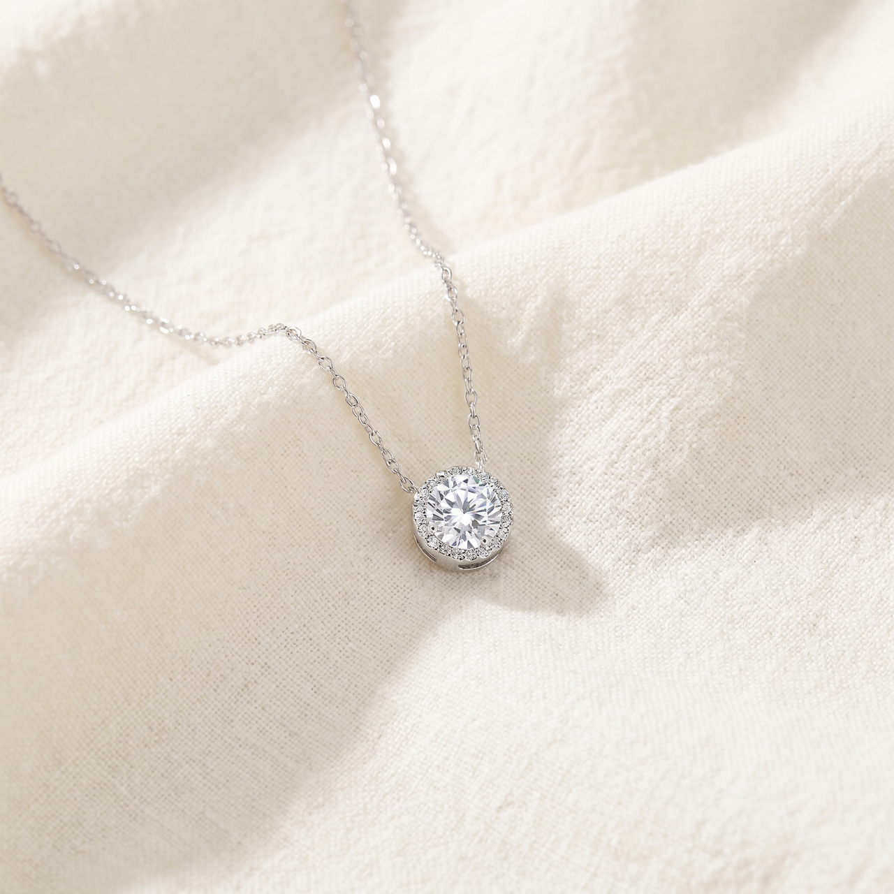 5/8ct Round Diamond Halo Pendant 14K White Gold W/ 18" Chain (H-I, I1)