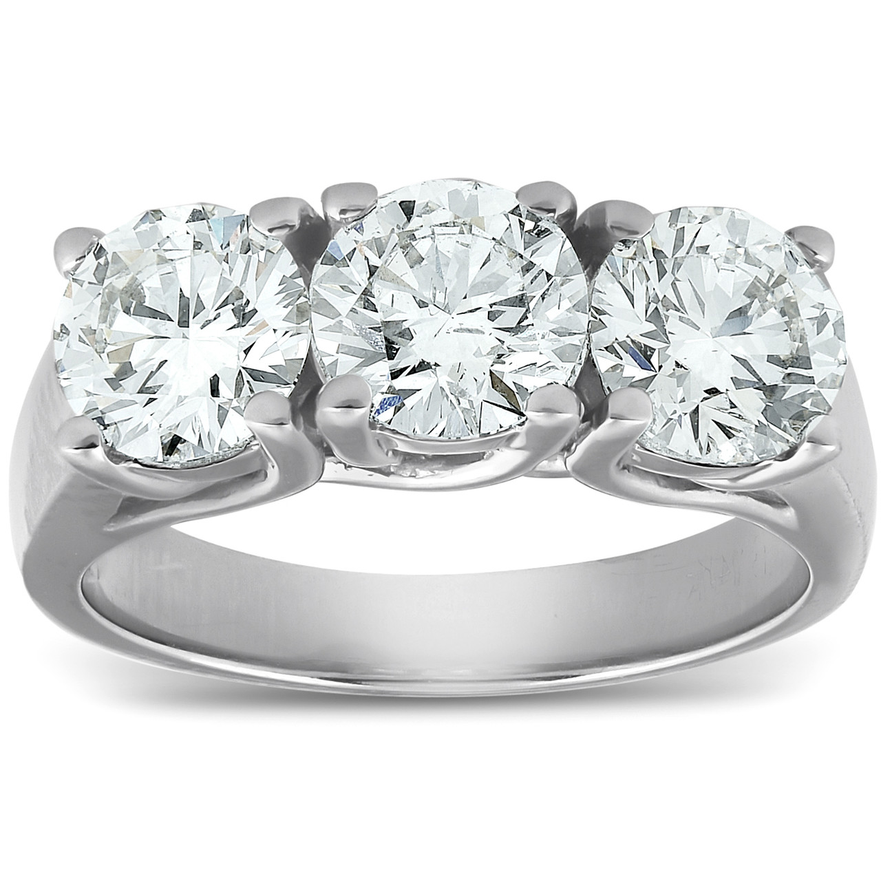2 1/2ct Three Stone Large Diamond Engagement Ring 14K White Gold (G-H, SI)