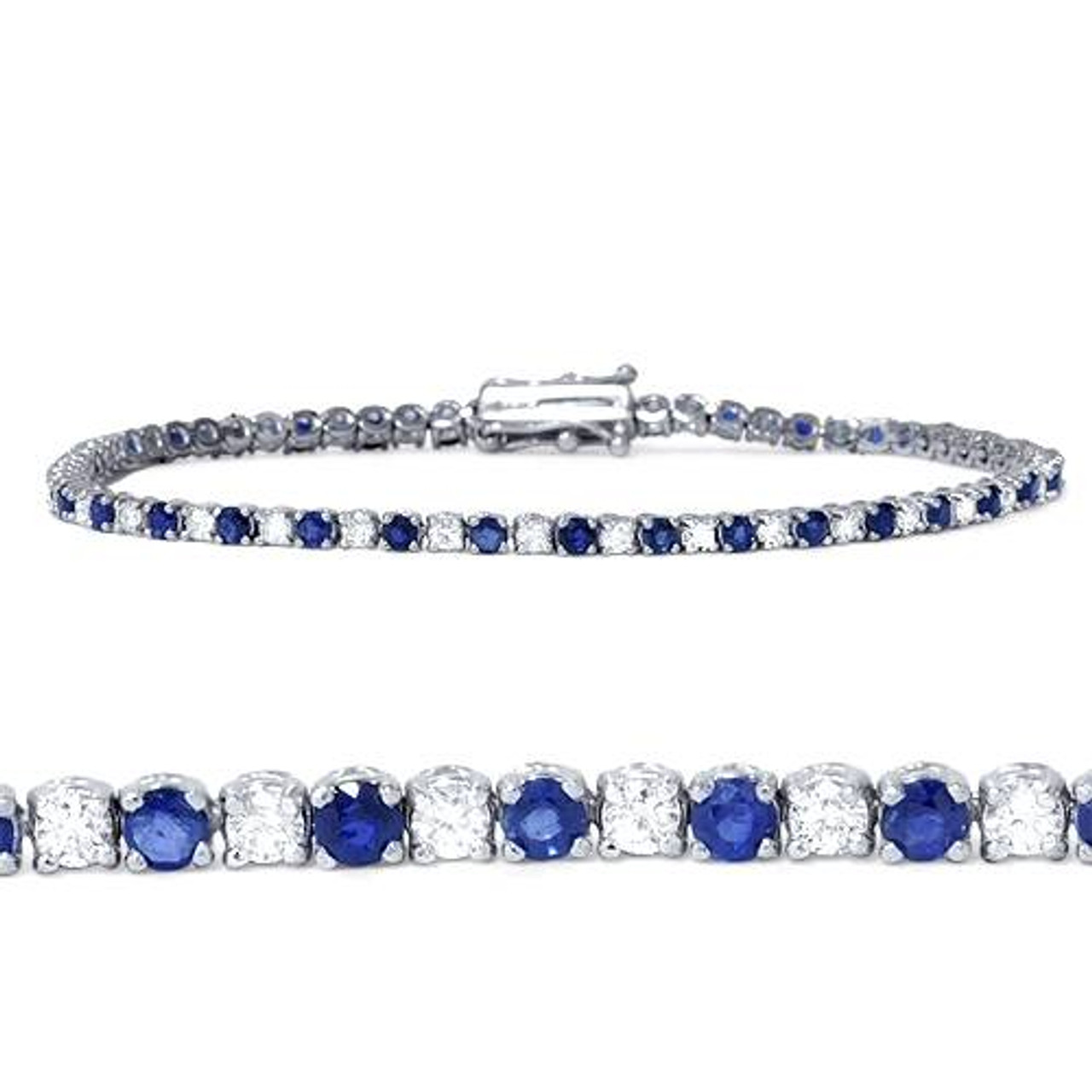 2ct Blue Sapphire & Diamond Genuine Tennis Bracelet 14K