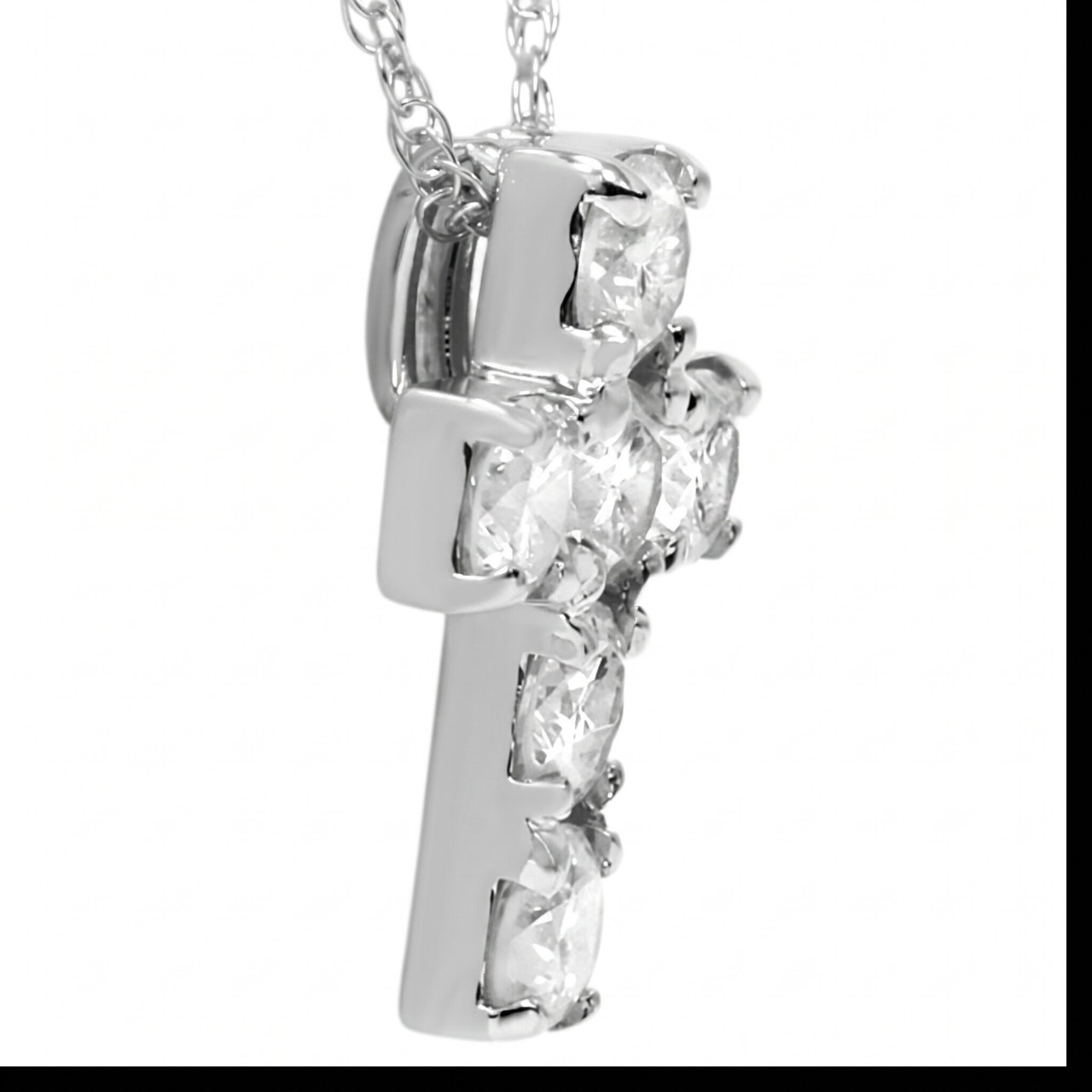 1ct Diamond Cross Pendant 14K White Gold 1/2" Tall (G-H, I2-I3)
