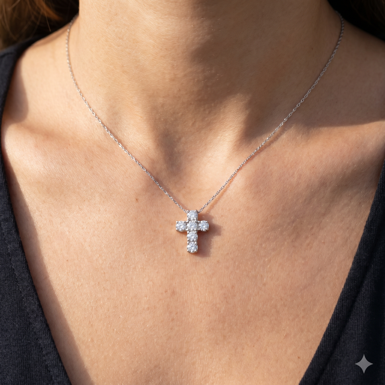 1ct Diamond Cross Pendant 14K White Gold 1/2" Tall (G-H, I2-I3)