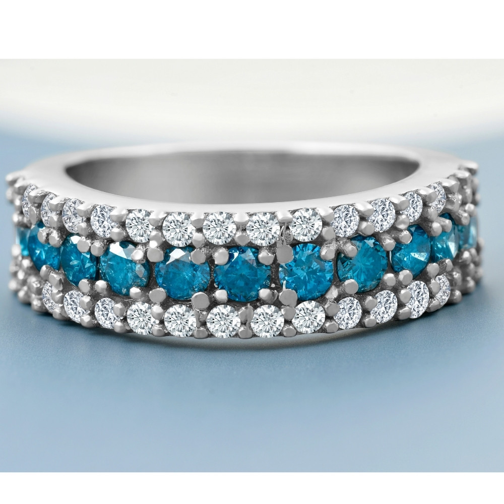 1 1/2ct Blue & White Diamond Wedding Anniversary Ring (G-H, I2-I3)