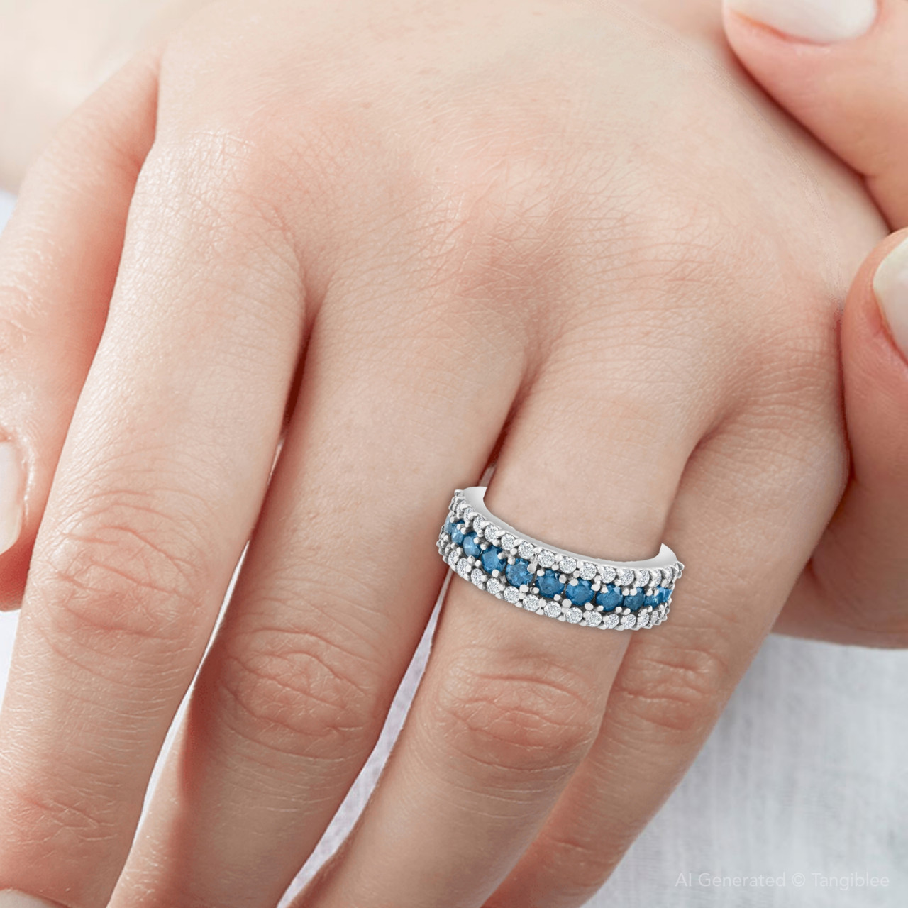 1 1/2ct Blue Diamond Anniversary Ring