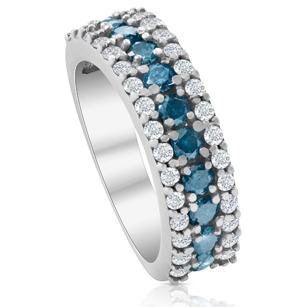 1 1/2ct Blue & White Diamond Wedding Anniversary Ring (G-H, I2-I3)