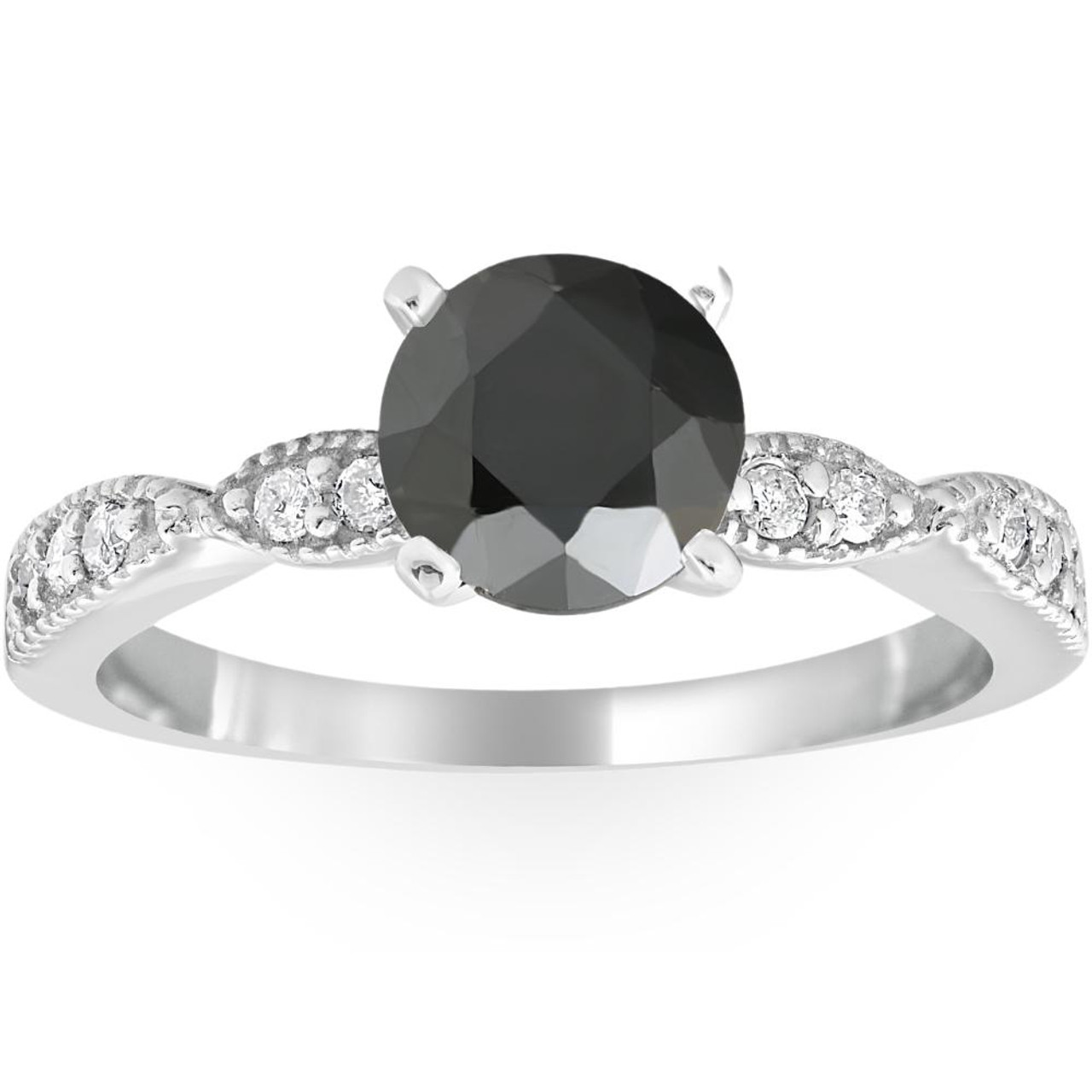 2 1/4ct Black & White Diamond Engagement Ring 14K White Gold