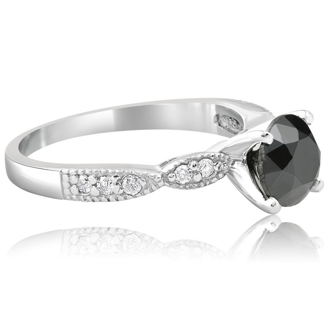 2 1/4ct Black & White Diamond Engagement Ring 14K White Gold