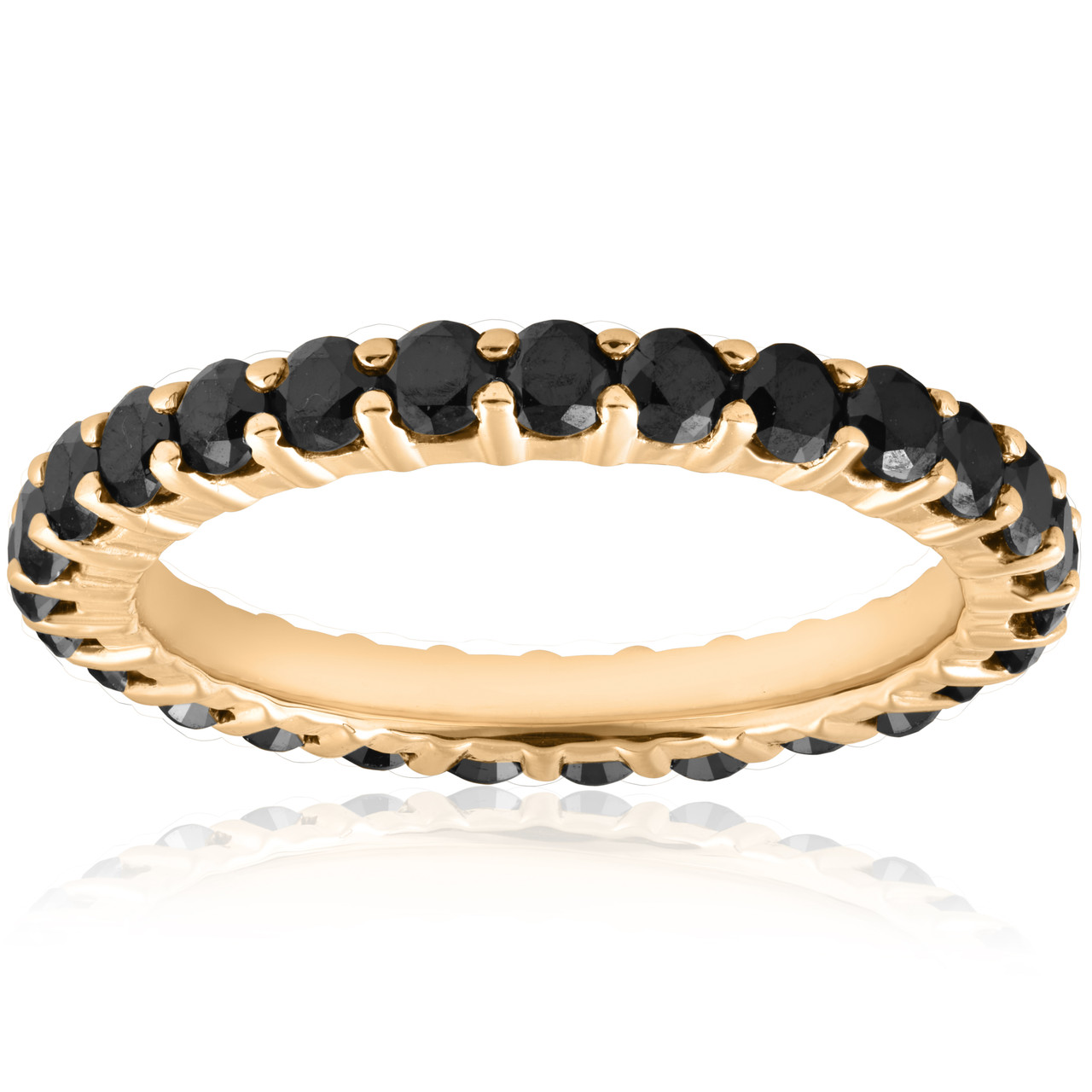 1 1/2ct Black Diamond Eternity Ring 14k Yellow Gold Womens Stackable Band (Black, )