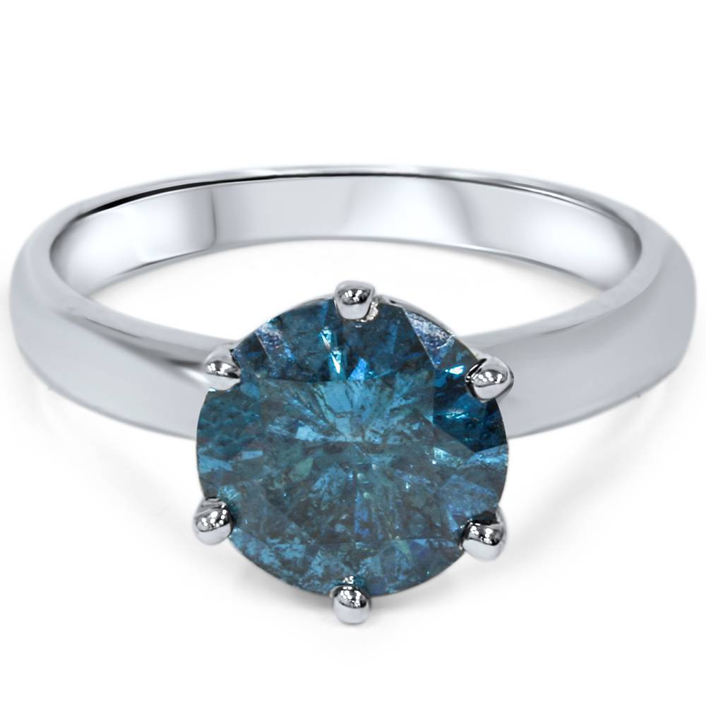2ct Blue Diamond Solitaire Engagement Ring 14K White Gold Lab Grown (Blue, VS)