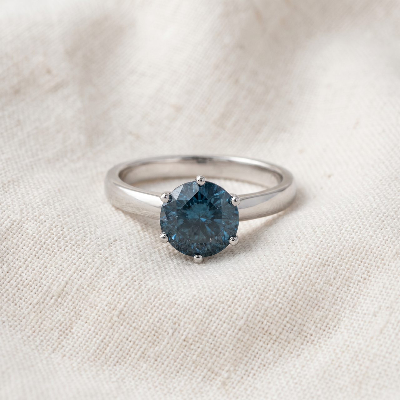 2ct Blue Diamond Solitaire Engagement Ring 14K White Gold Lab Grown (Blue, VS)