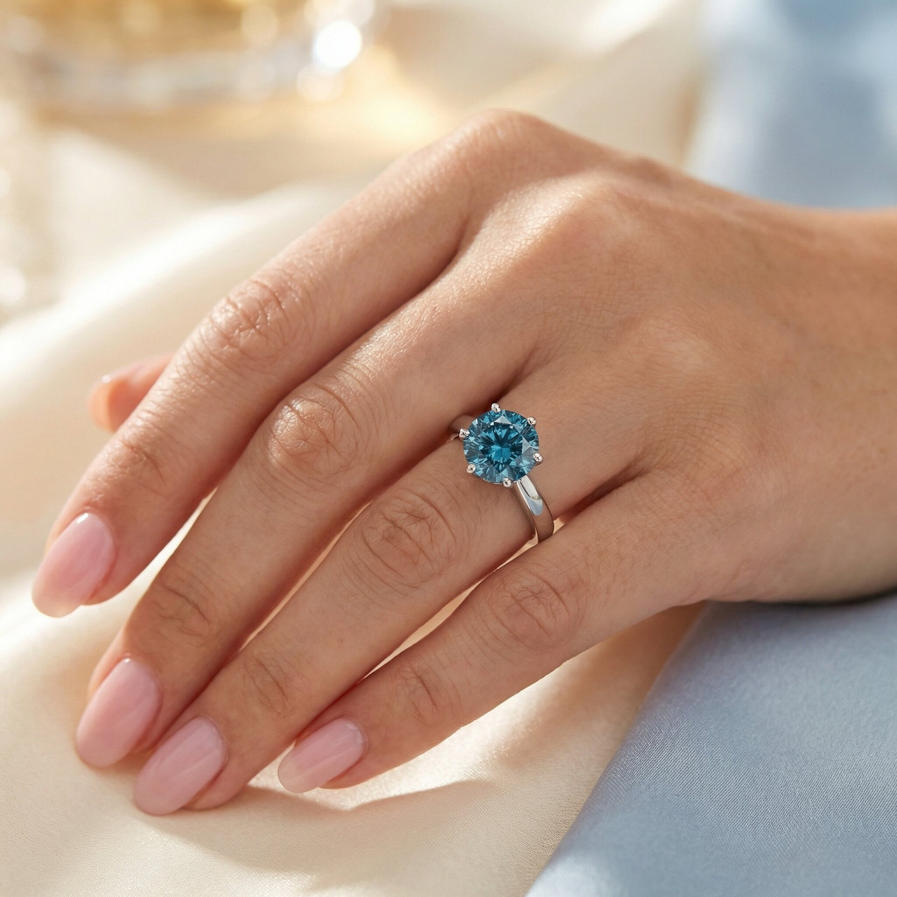 2ct Blue Diamond Solitaire Engagement Ring 14K White Gold Lab Grown (Blue, VS)