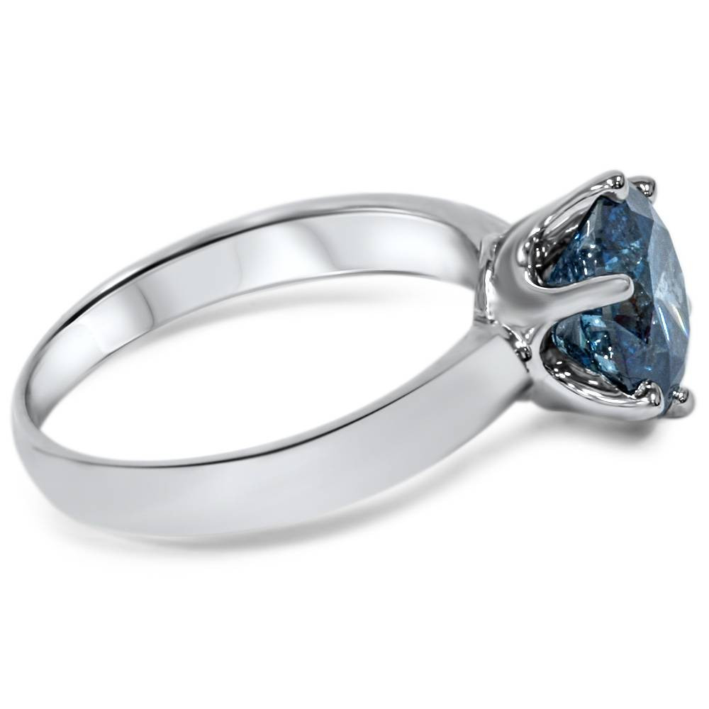 2ct Blue Diamond Solitaire Engagement Ring 14K White Gold Lab Grown (Blue, VS)