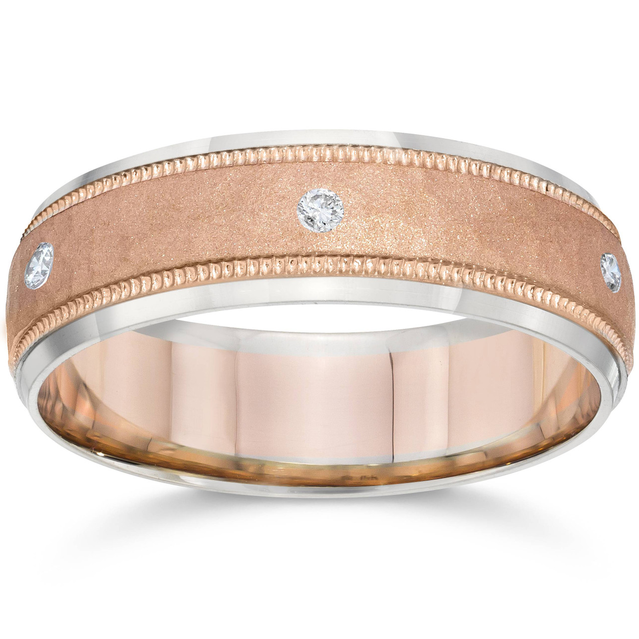 Mens Diamond Channel Wedding Band In 14k Rose Gold Fascinating Diamonds