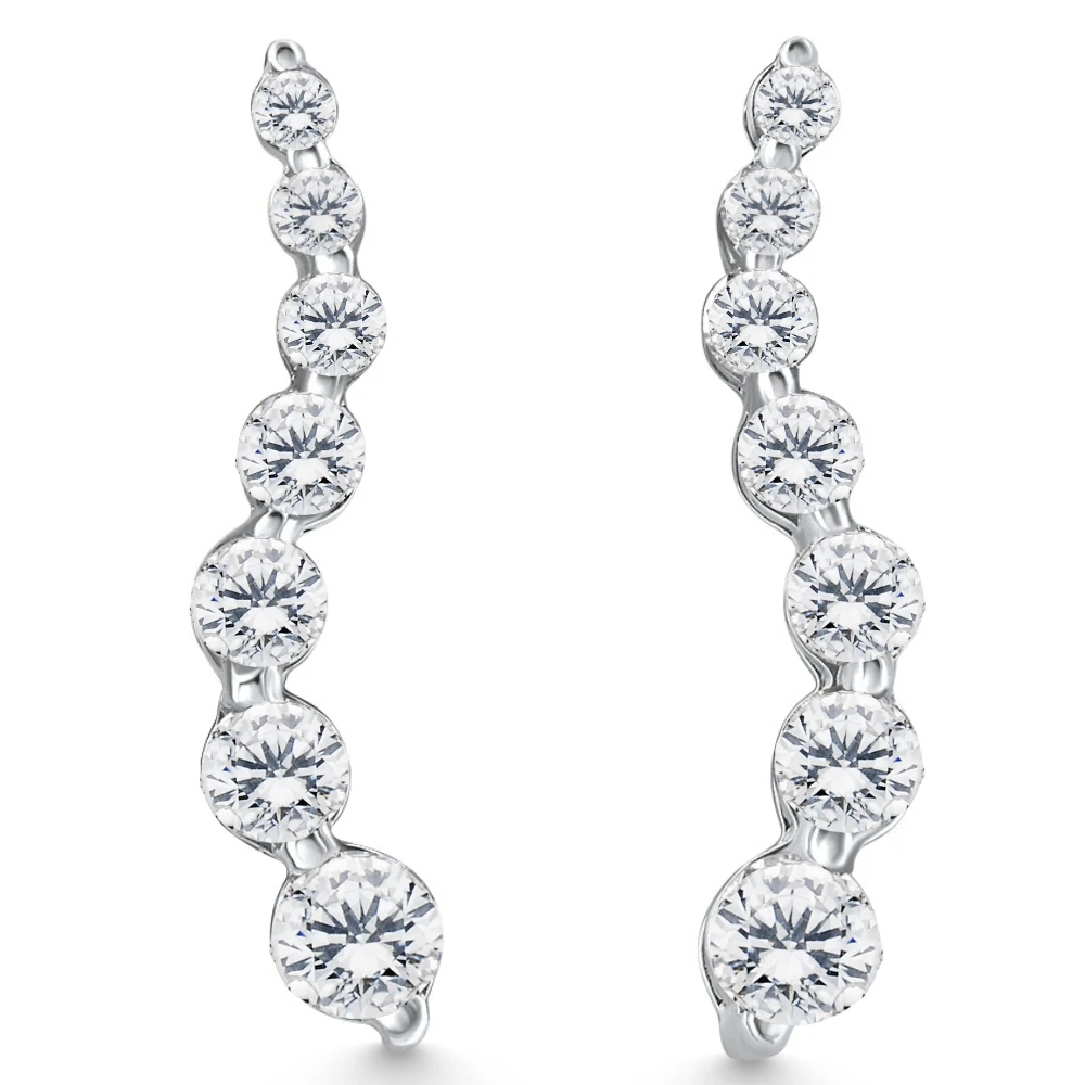 1ct Diamond Journey Earrings 14K White Gold 1" Tall (H-I, I1)