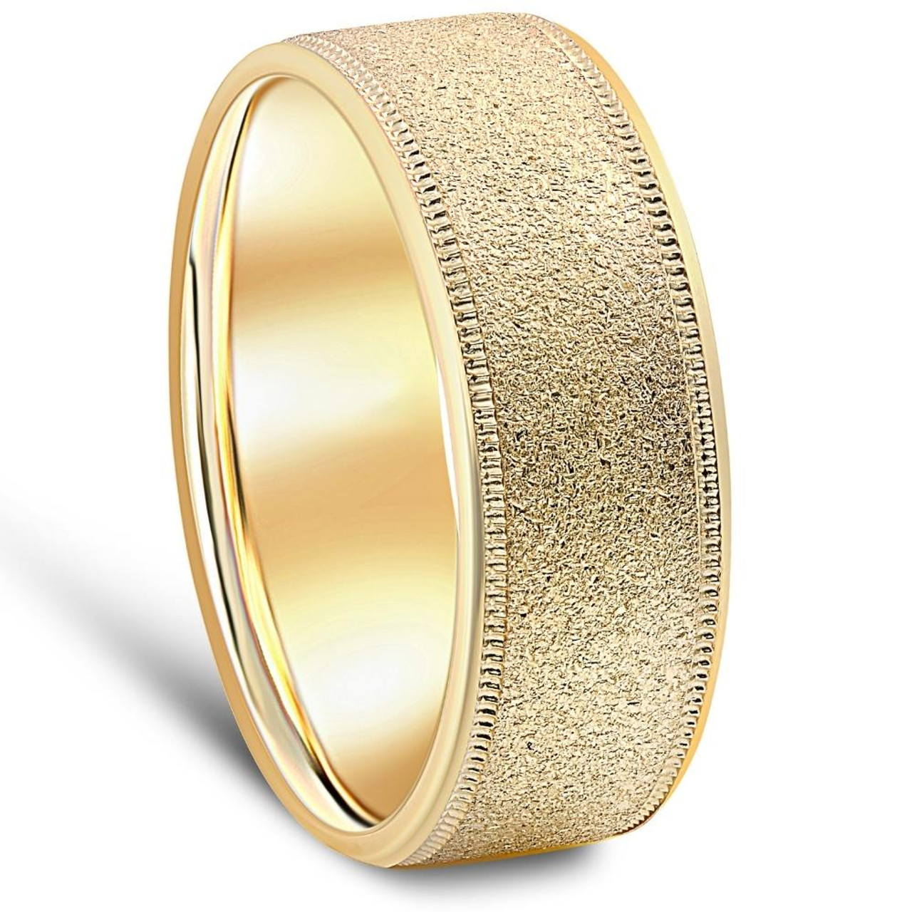 Mens Brushed Wedding Band Solid 10K Yellow Gold Ring 8mm Wide
