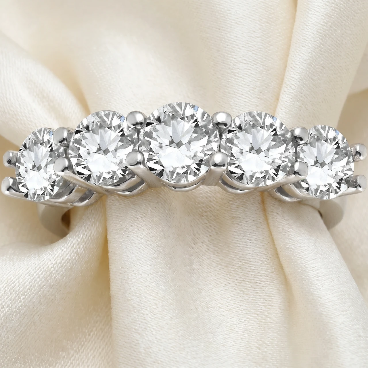 3ct Diamond Five Stone Wedding Ring 14K White Gold (G-H, I1)