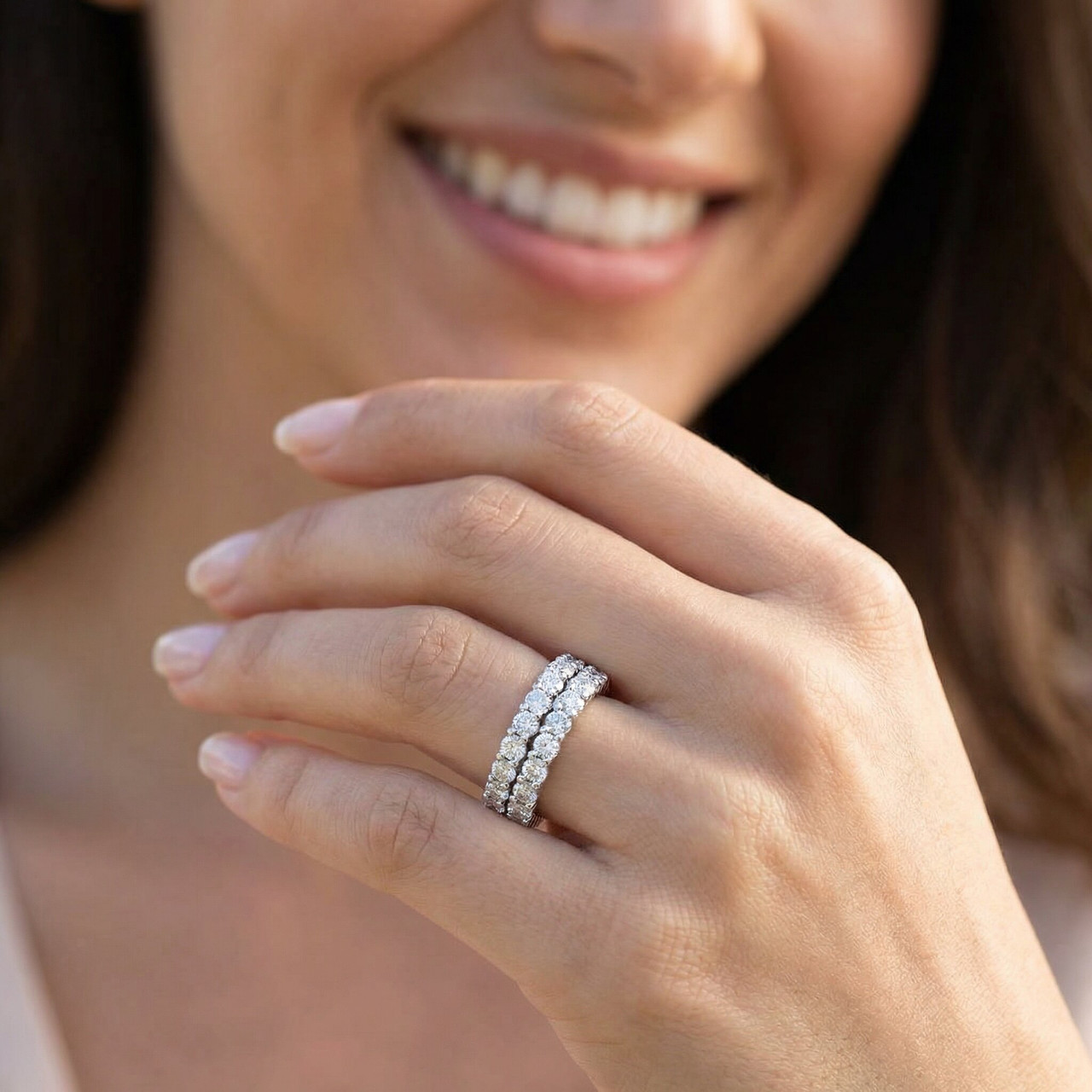 3ct Diamond Eternity Double Row 14K White Gold (G-H, I1)