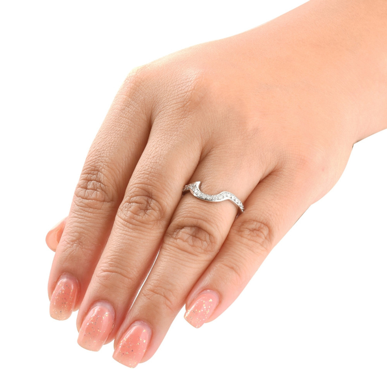 1/2 cttw 14k White Gold Diamond Curved Contour Band For Forever Us 2 Stone Ring (G-H, I1)