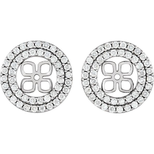 7/8Ct Double Halo Diamond Earring Jackets 14K White Gold (For 8mm Pearls) (H-I, I1)