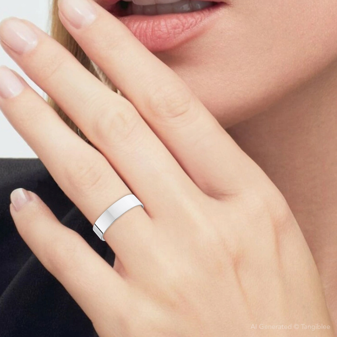 10k White Gold Flat 6mm Flat Comfort Polished Wedding Band Ring