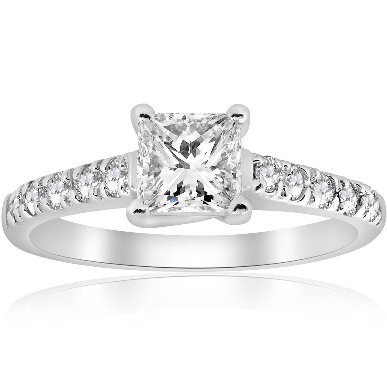 1 1/4ct Princess Cut Diamond Engagement Ring 14k White Gold Lab Grown (F-G, VS)