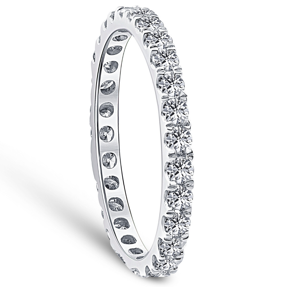 7/8 ctw Diamond Eternity Ring Stackable French Prong Wedding Band 14k Gold White (I-J, I1)