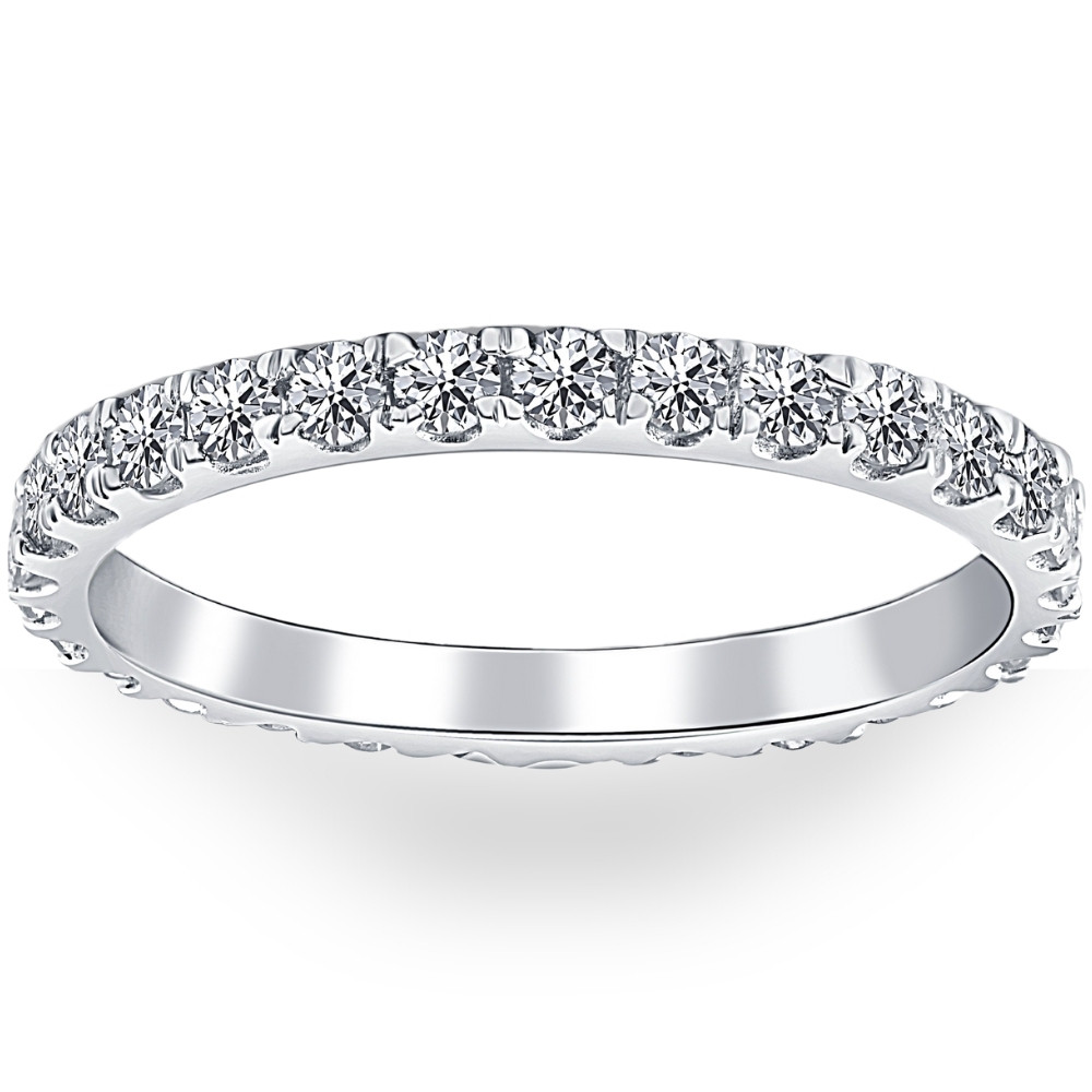 7/8 ctw Diamond Eternity Ring Stackable French Prong Wedding Band 14k Gold White (I-J, I1)