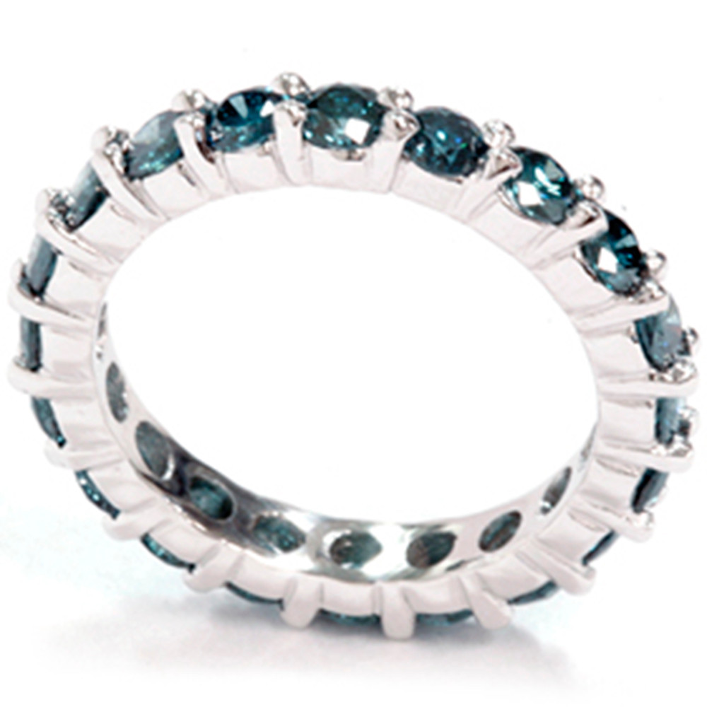 2ct Prong Blue Diamond Eternity Ring 14K White Gold (Blue, I1)