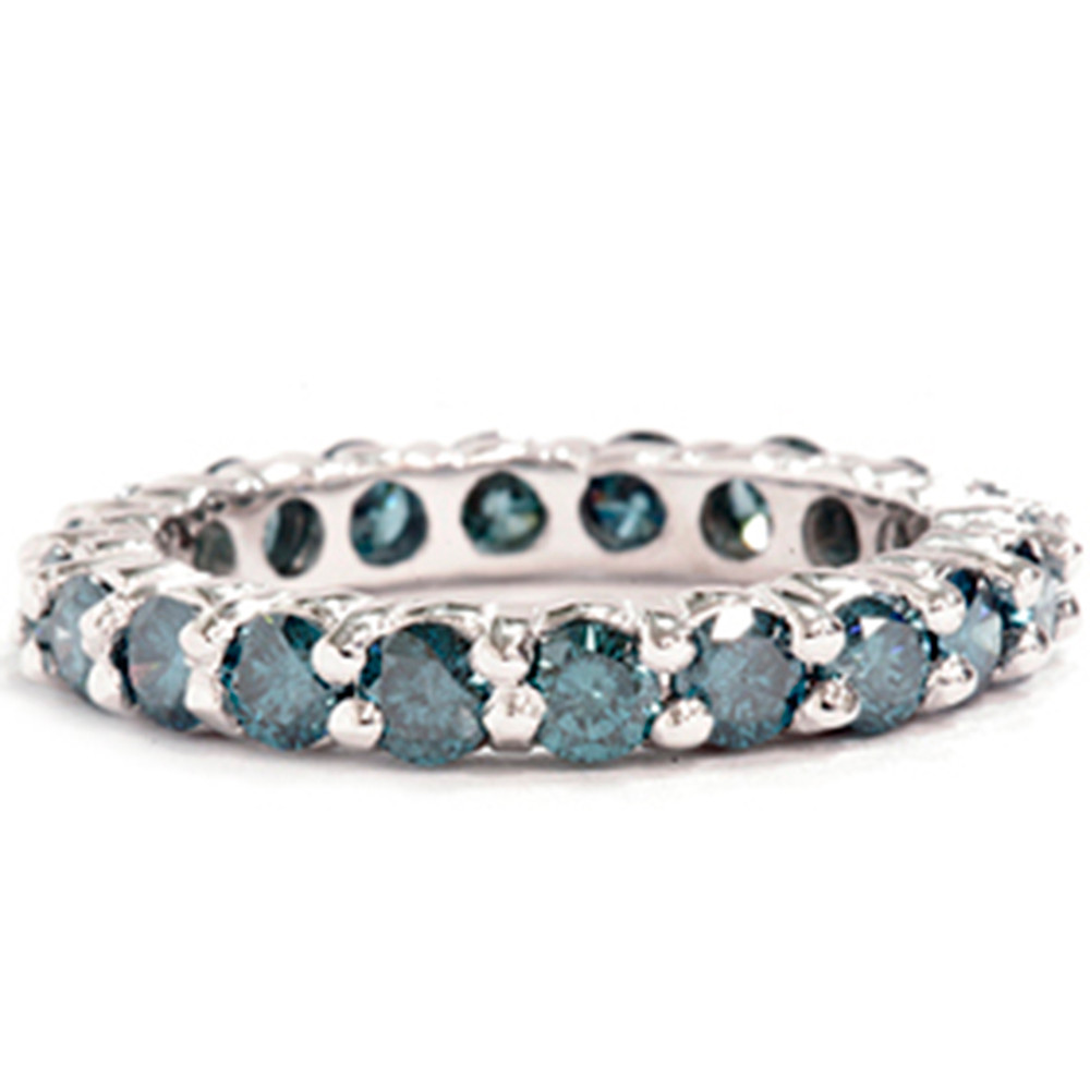 2ct Prong Blue Diamond Eternity Ring 14K White Gold (Blue, I1)