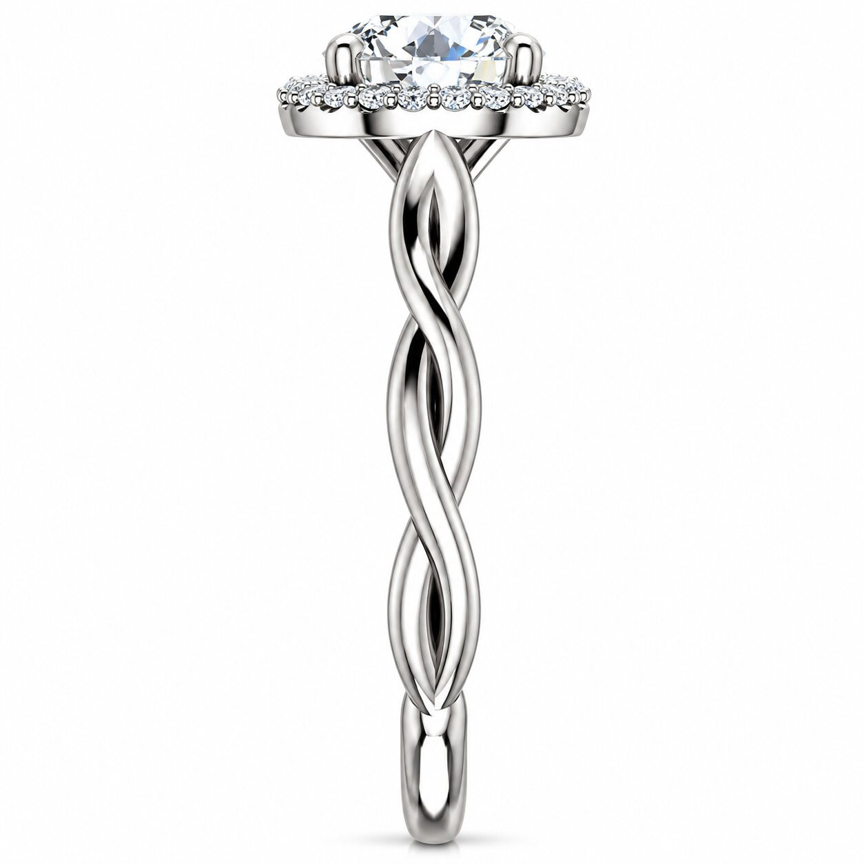 1ct Diamond Halo Vintage Solitaire Round Cut Intertwined Band 14k White Gold (H-I, I1)