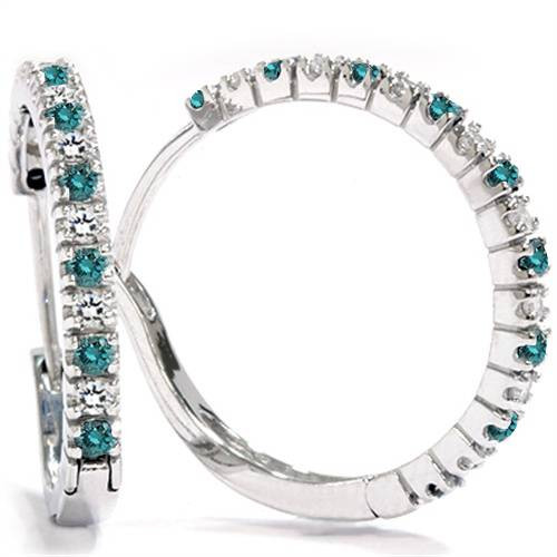 1/2ct Blue & White Diamond Hoops 10K White Gold (G-H, I2-I3)