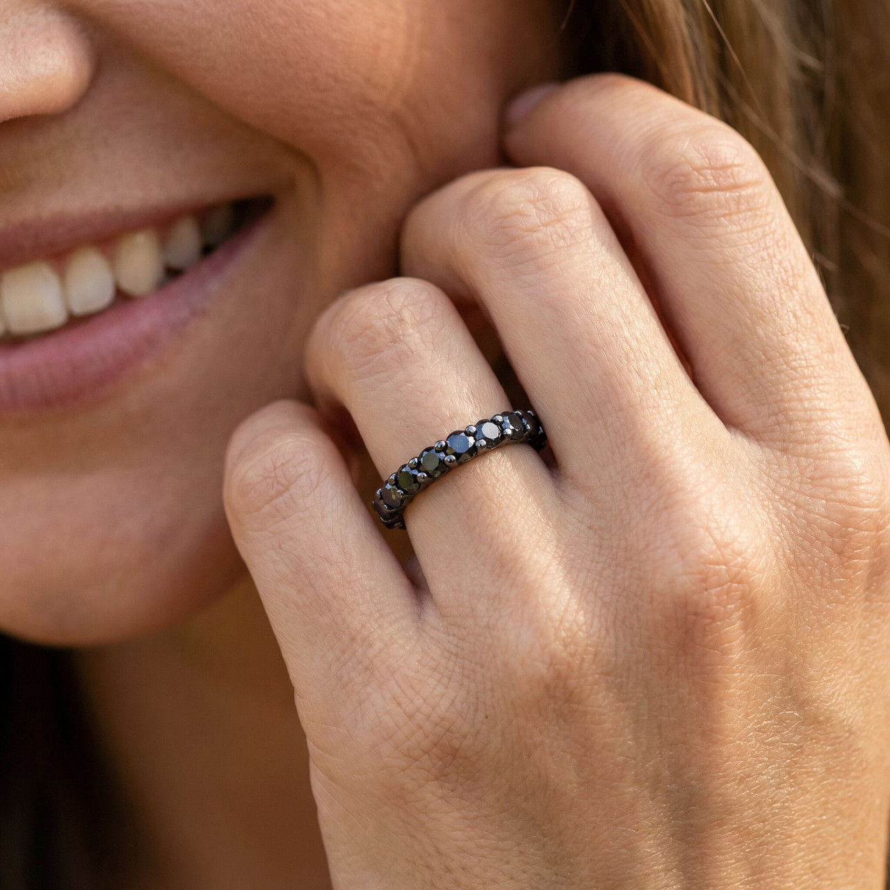 2 CT Black Diamond Eternity Ring 10K Black Gold (Black, )