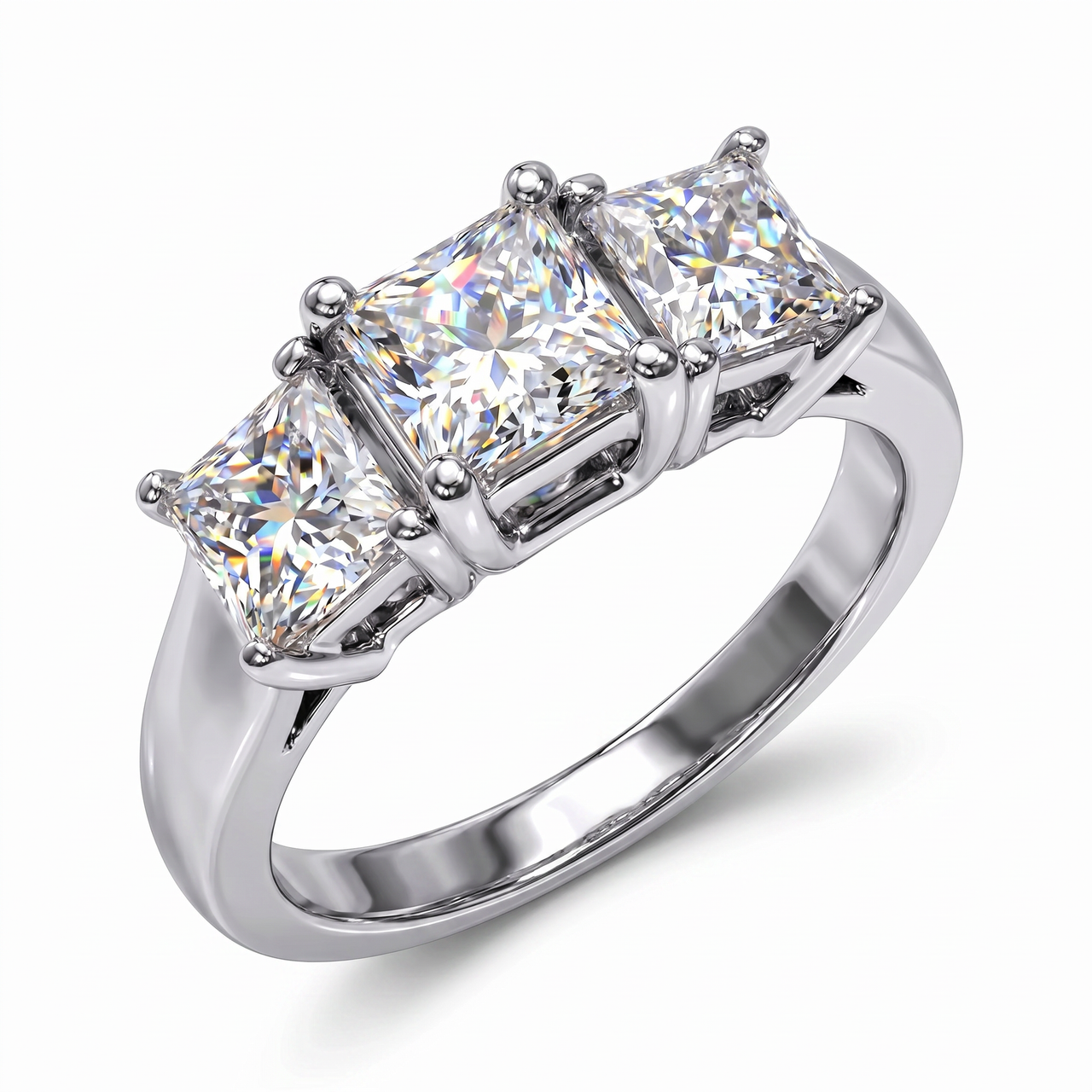 1 1/2ct 3-Stone Princess Cut Diamond Engagement Ring 14K White Gold Lab Grown (F-G, VS)