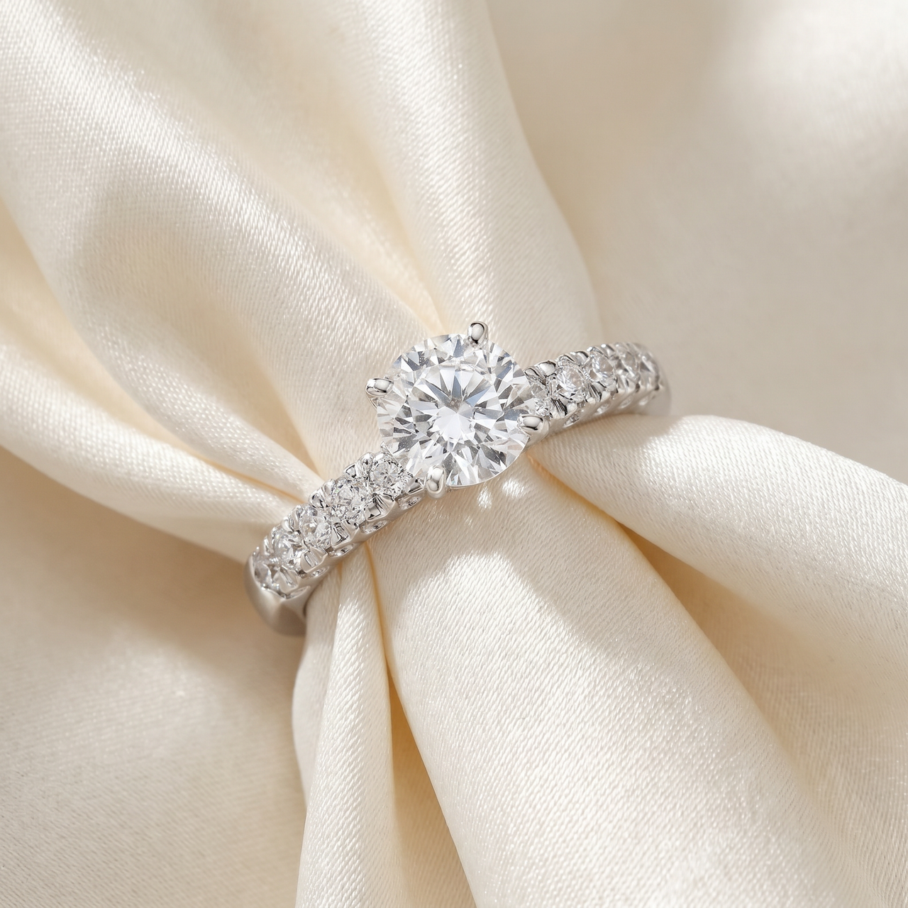 1.90ct Pave Diamond Engagement Ring 14K White Gold Lab Grown (F-G, VS)