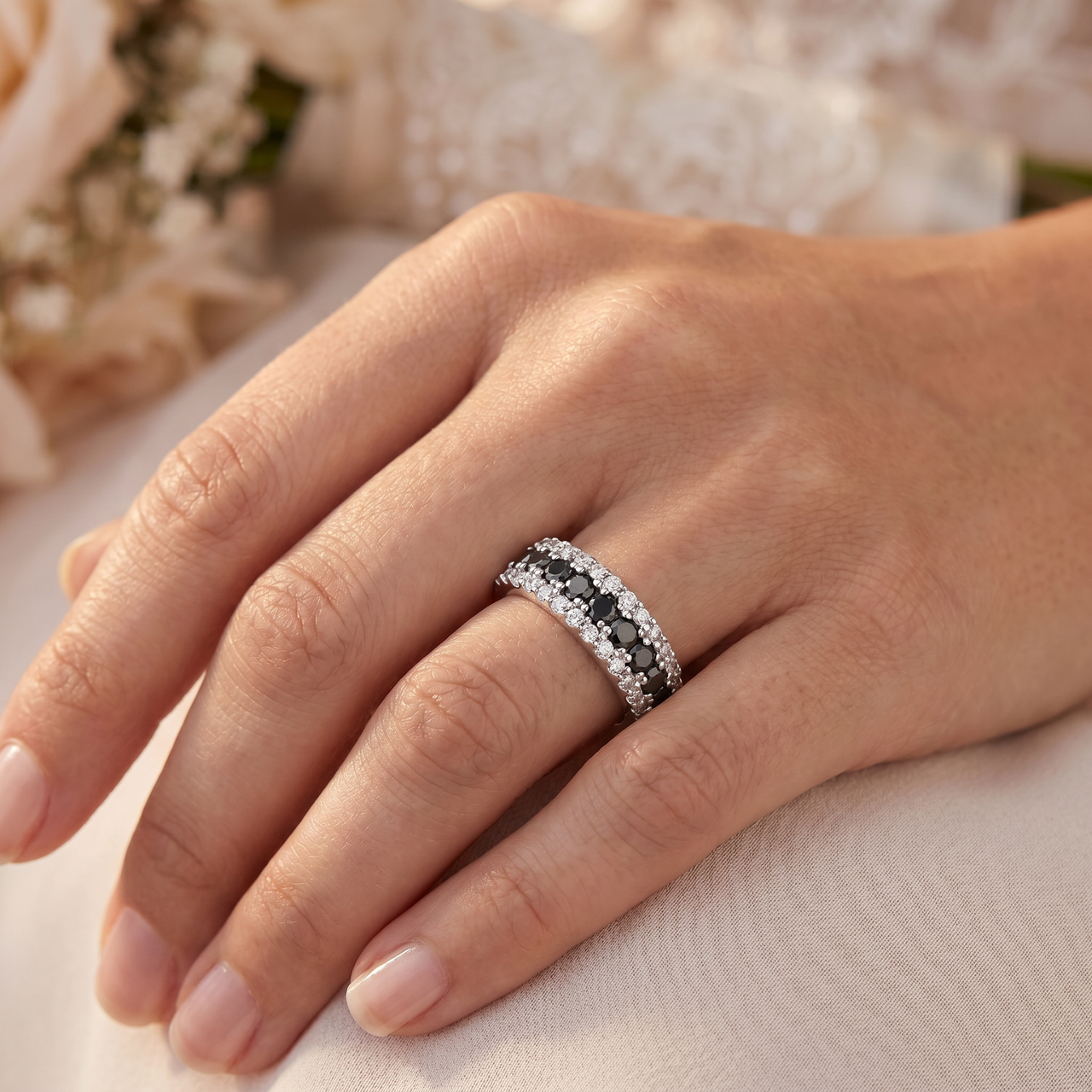 1 5/8ct Black & White Diamond Womens Wedding Anniverary Ring 14K (G-H, I2-I3)