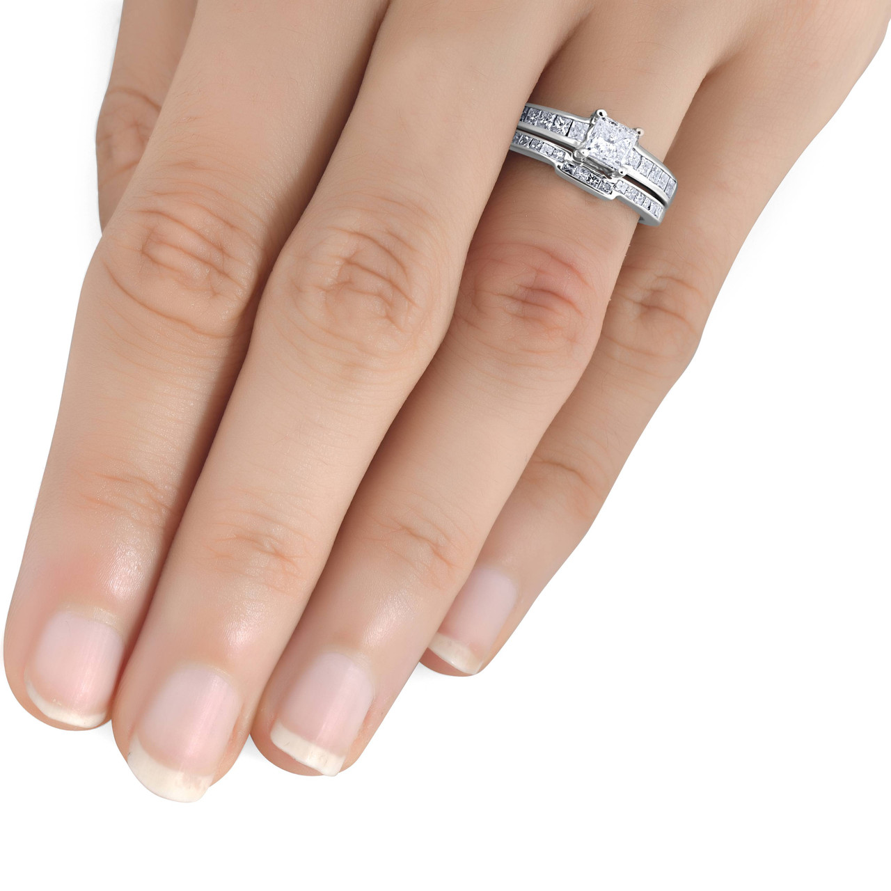 Pompeii3 1ct Princess Cut Channel Set Diamond Wedding Engagement Ring 14K White Gold