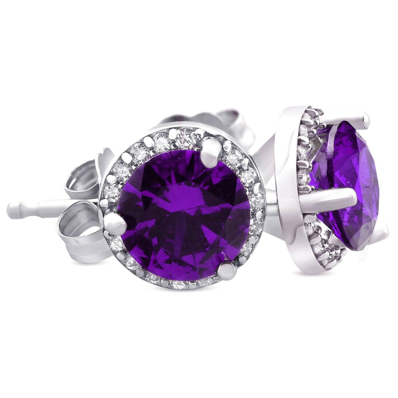5/8ct Amethyst & Diamond Halo Studs 10K White Gold (G-H, I1)