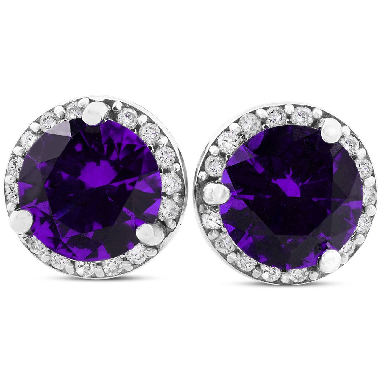 5/8ct Amethyst & Diamond Halo Studs 10K White Gold (G-H, I1)