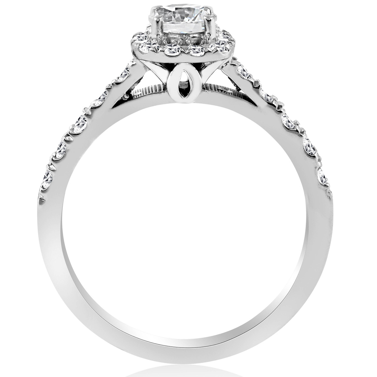 1ct Cushion Halo Round Cut Diamond Engagement Ring 14K White Gold (H-I, I1)
