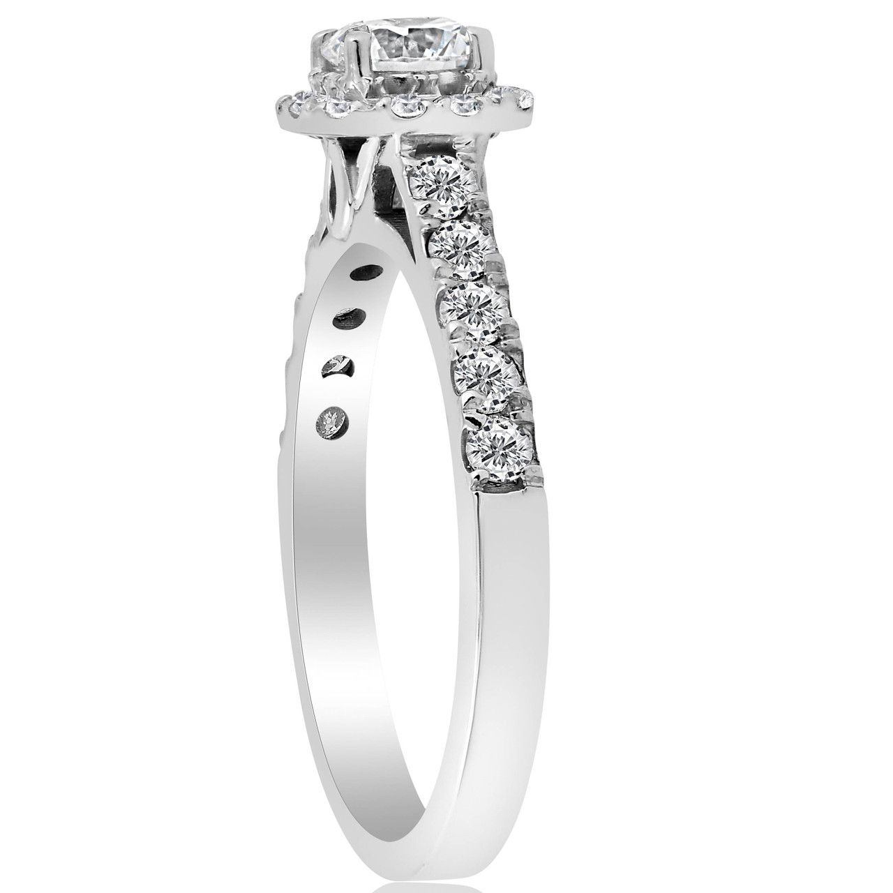 1ct Cushion Halo Round Cut Diamond Engagement Ring 14K White Gold (H-I, I1)