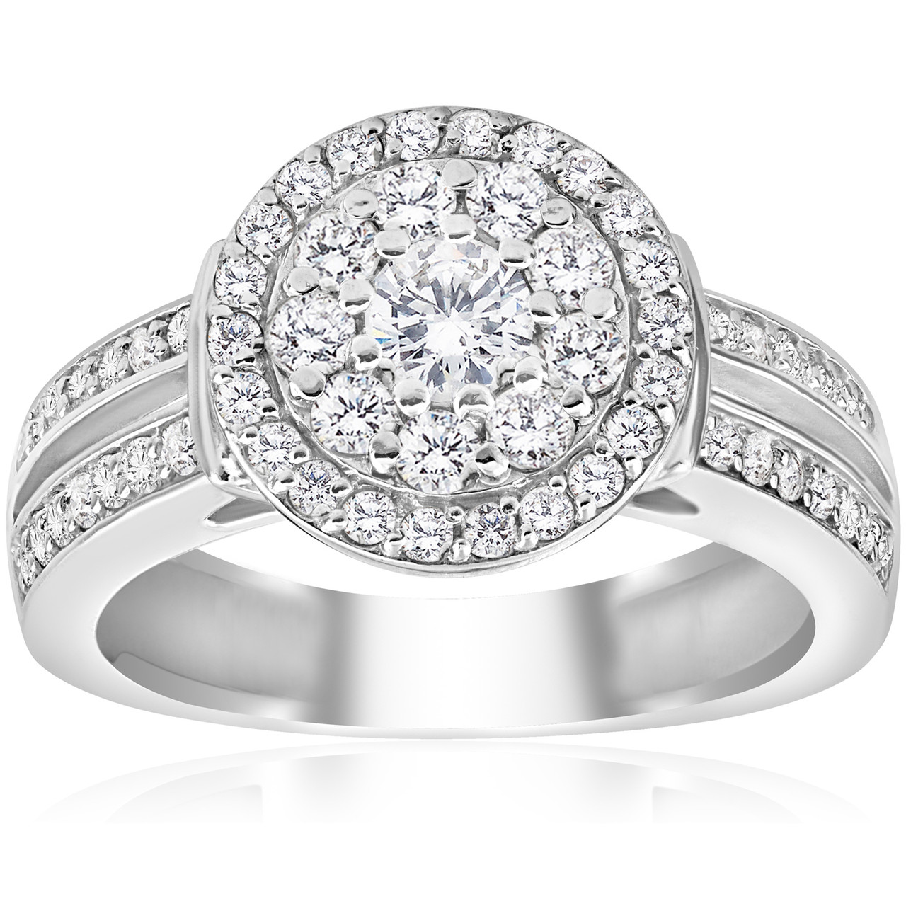 1 cttw Diamond Double Halo Engagement Ring 10K White Gold